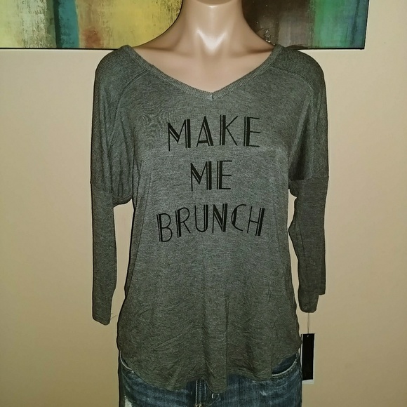 APT 9 LOUNGE OVERSIZE V-NECK MAKE ME BRUNCH SHIRT - Picture 1 of 2